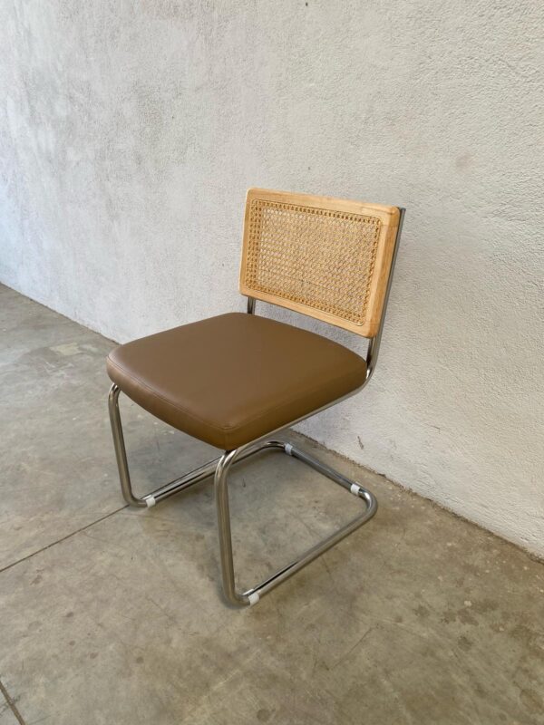 sedia effetto rattan, similpelle, struttura cromo CSE005 - immagine 7