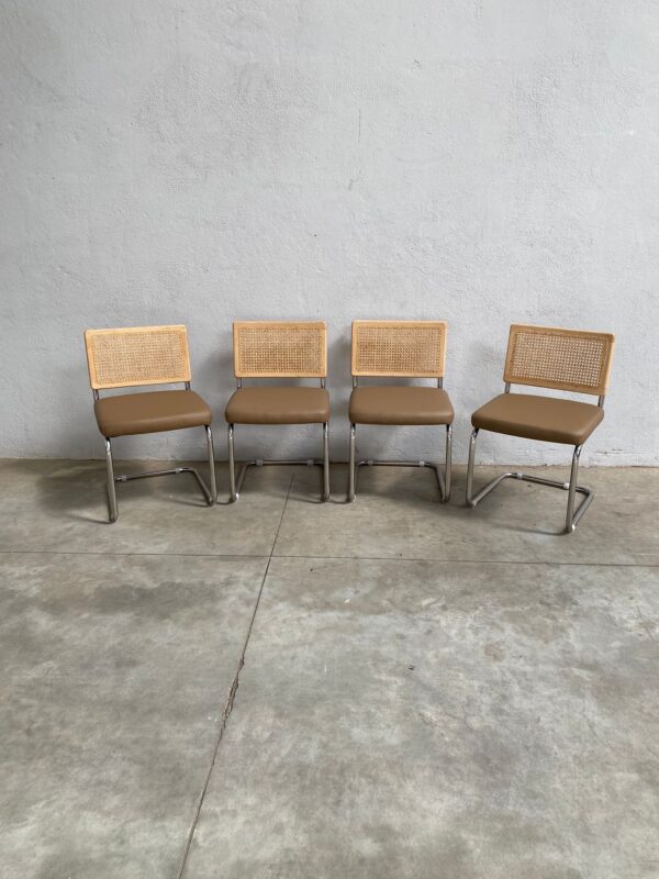 sedia effetto rattan, similpelle, struttura cromo CSE005