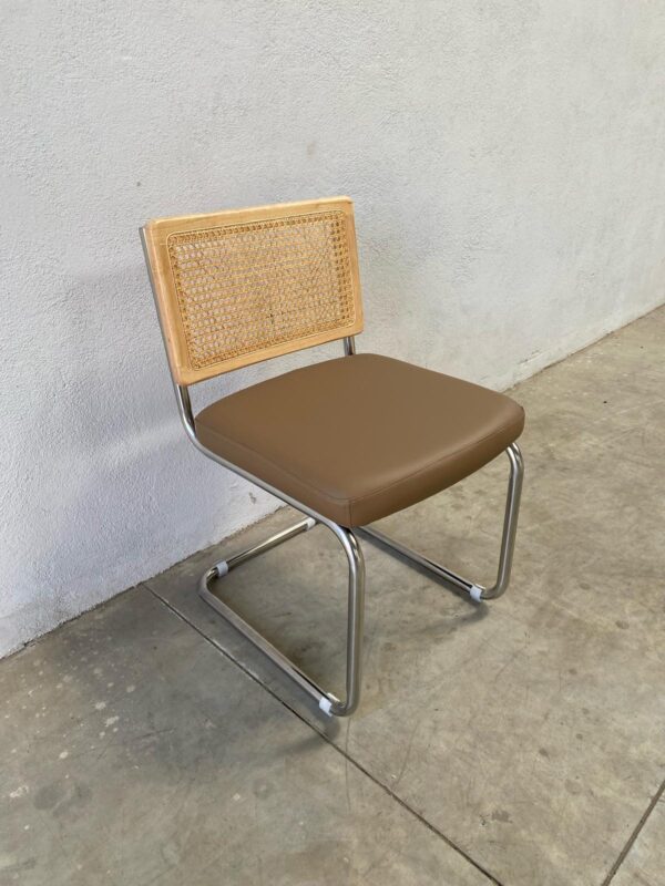 sedia effetto rattan, similpelle, struttura cromo CSE005 - immagine 8