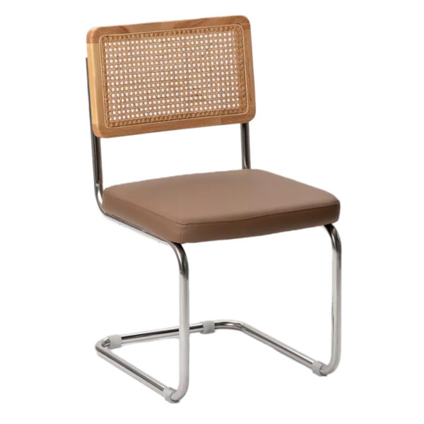 sedia effetto rattan, similpelle, struttura cromo CSE005 - immagine 2