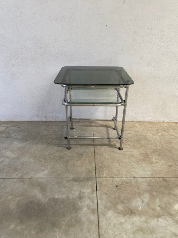Tavolo a consolle vintage acciaio e vetro fumé VT003